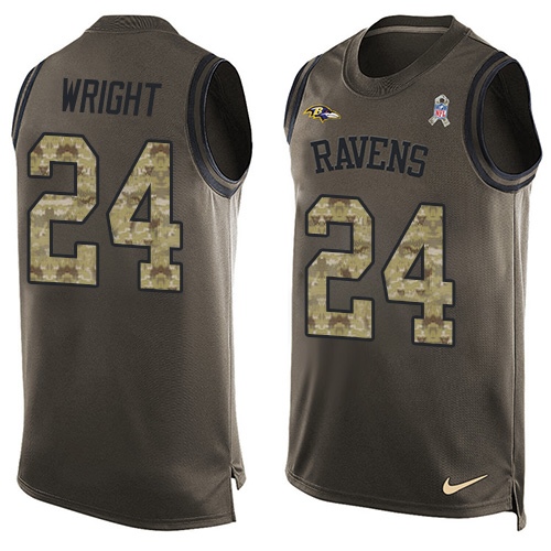 Men's Limited Shareece Wright Nike Jersey Green - #24 Salute to Service Tank Top NFL Baltimore Ravens